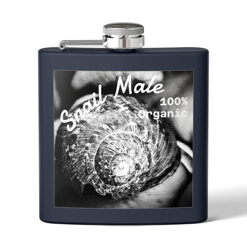 6oz Stainless Steel "Snail Male" Flask — Vintage Black & White Design